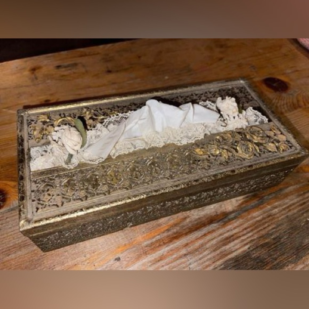 1960s fancy metal tissue box